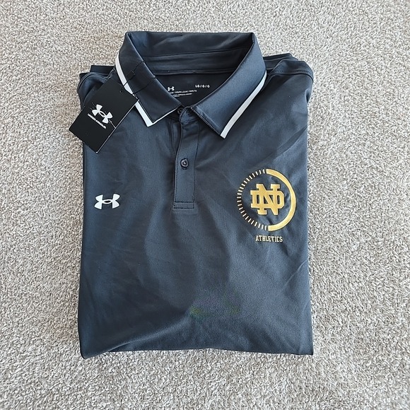 Under Armour Other - Under Armour Notre Dame Irish Short Sleeve Sample Polo Men's L Gray Golf Golfing